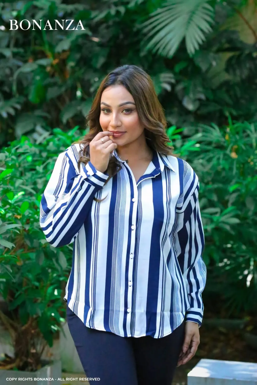 Navy Stripe Twill Maza Shirt