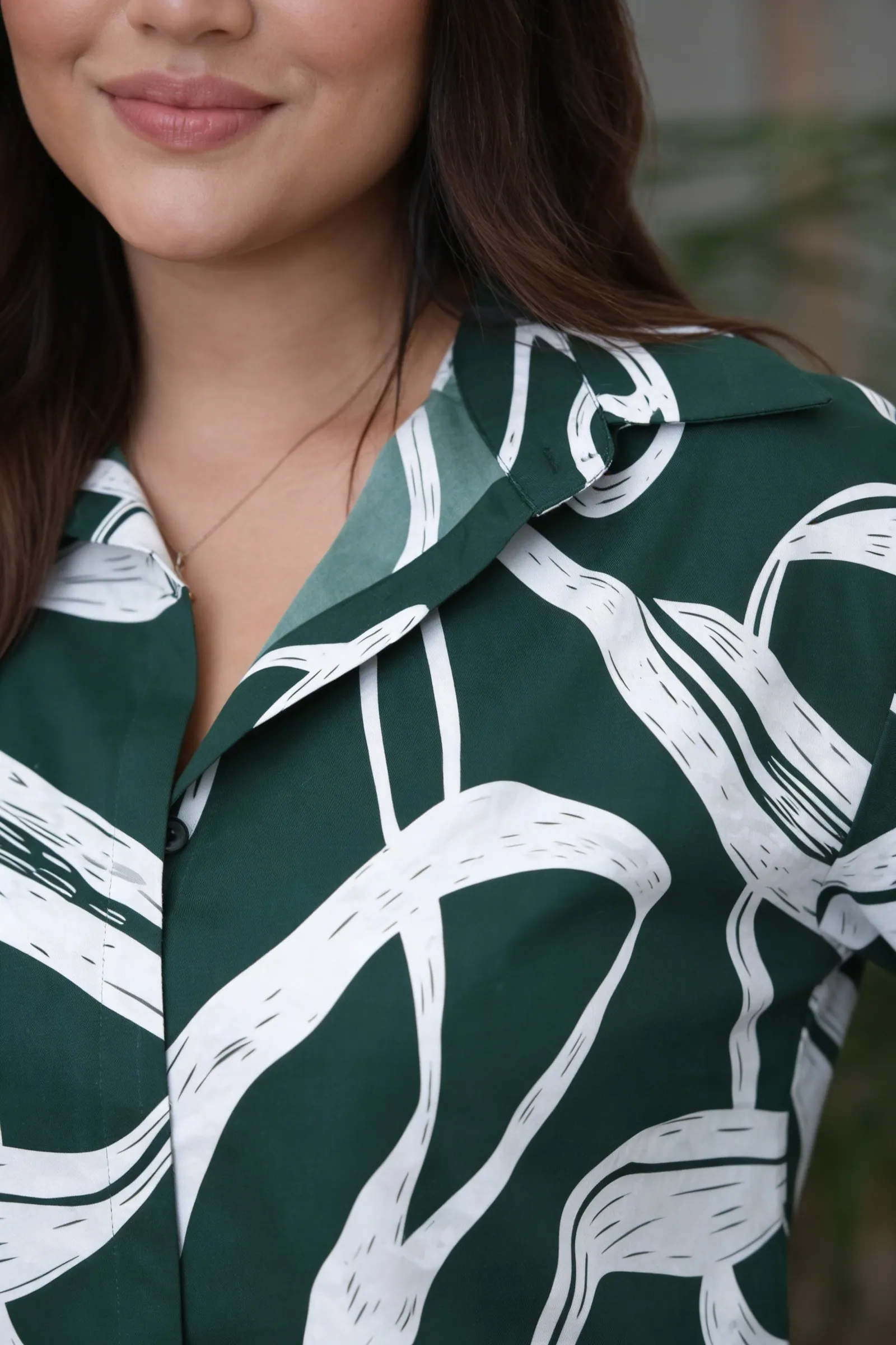 Oversize Shirt-Blouse Green Solid Close-up Close Up Detail | BONANZA Clothing Sri Lanka Women Office Wear 2026