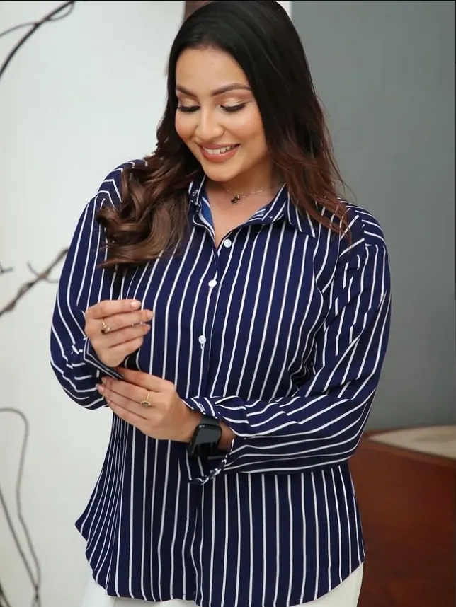 Oversize Shirt-Blouse Blue/White Stripe | BONANZA Clothing Sri Lanka Women Office Wear 2026