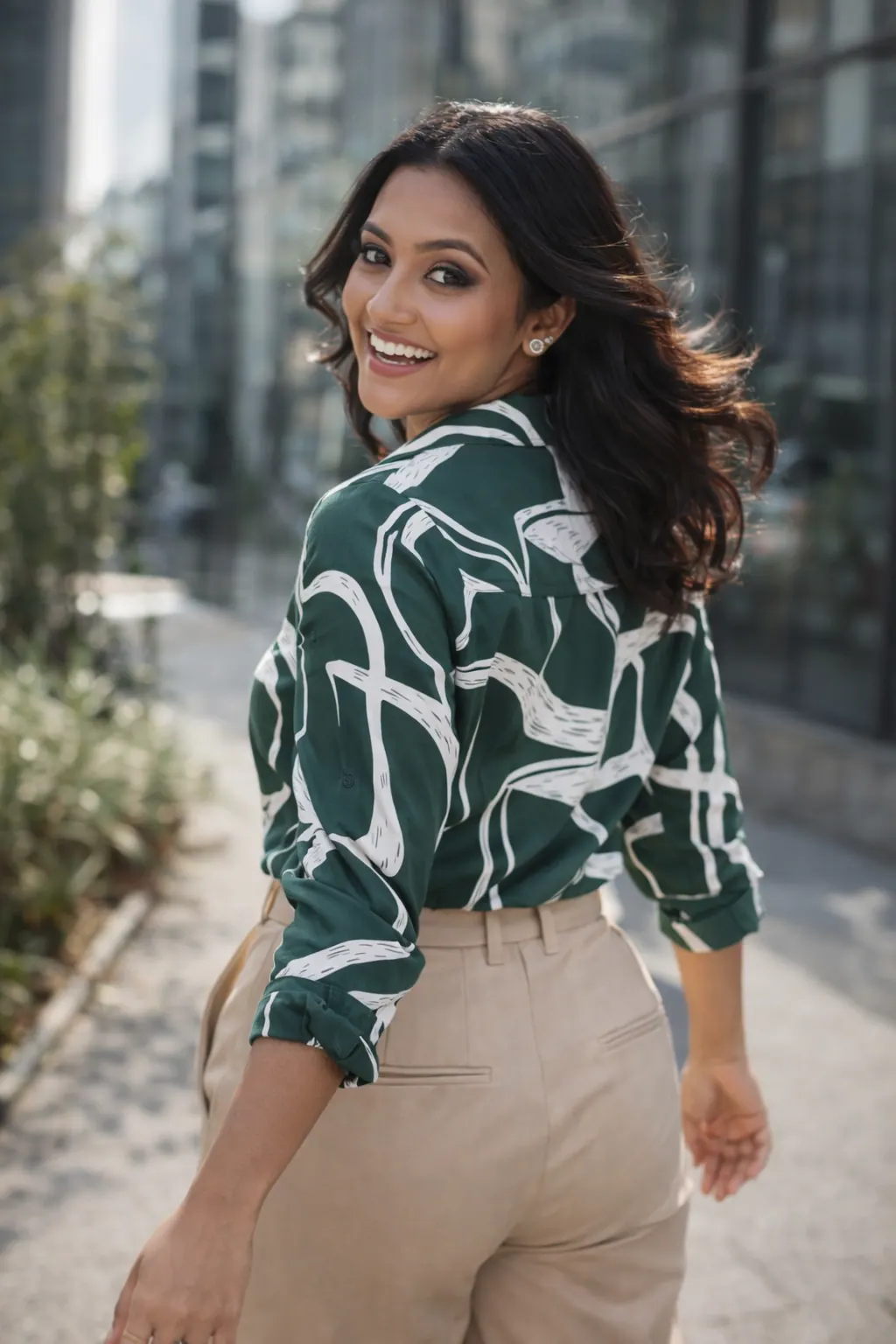 BONANZA Oversize Green White Twill Maza Shirt Blouse for Women Sri Lanka