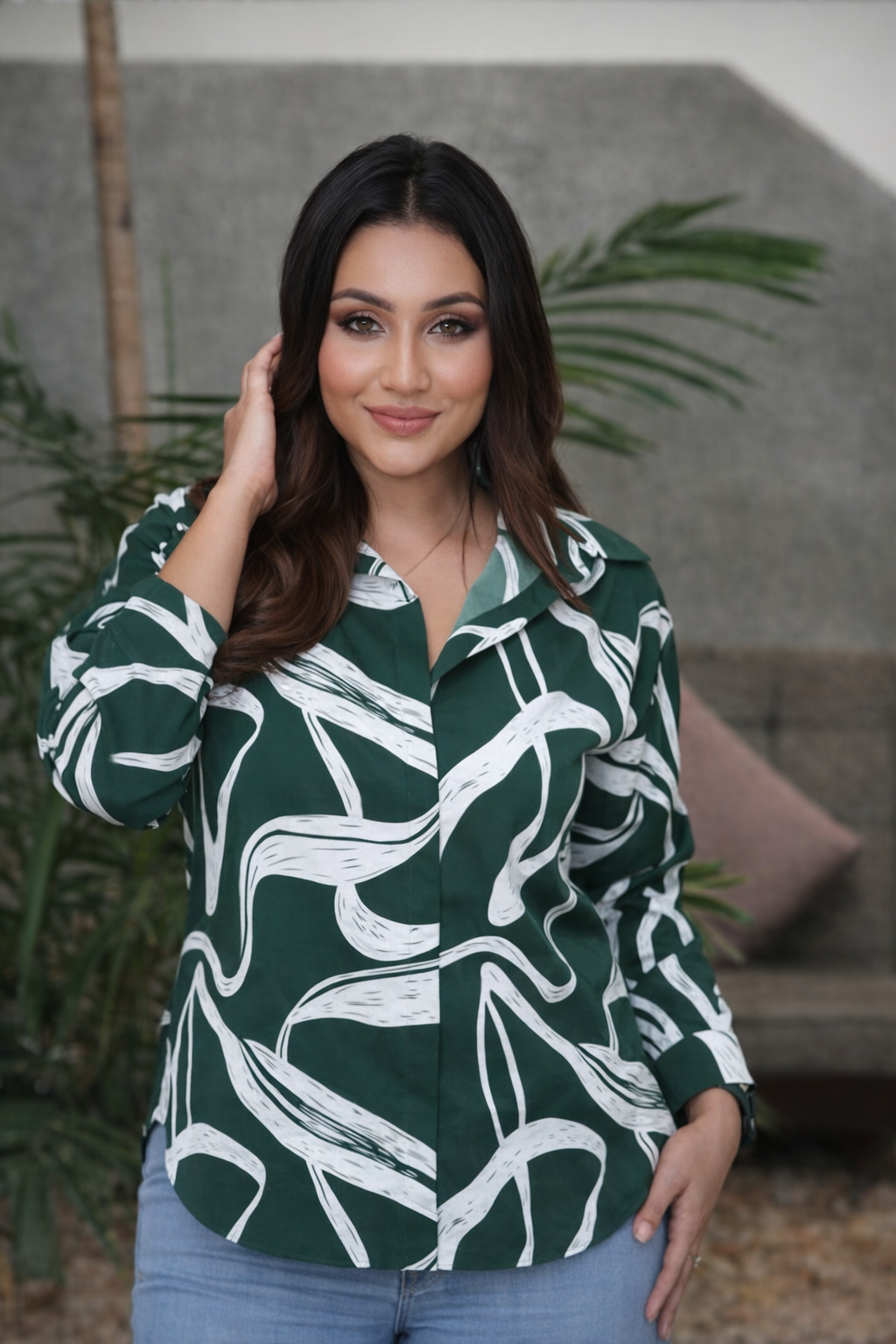 Oversize Shirt-Blouse Green Solid
