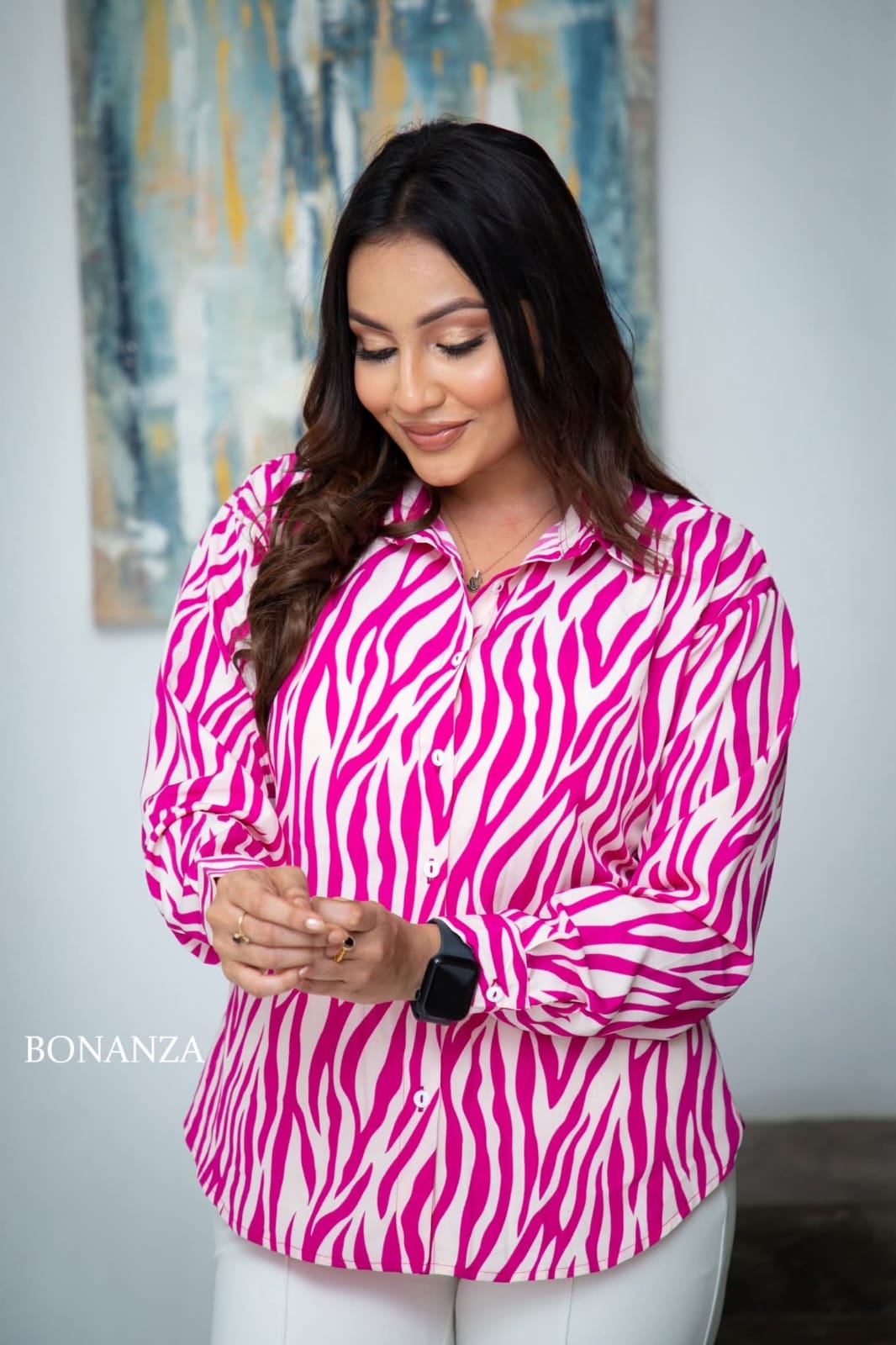 Printed Maza Shirt Pink | BONANZA Clothing Sri Lanka Women Office Wear 2026